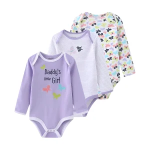 בגדי גוף פרפר לתינוקת 3 חלקים-כותנה-אביב-ארוך שרוול