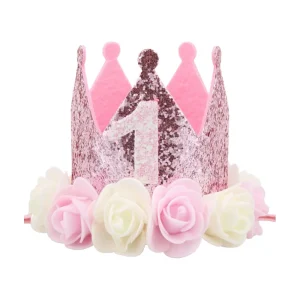כתר יום הולדת לתינוקת - ורוד נצנצים - מסיבה
