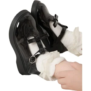 נעלי ילדות אופנתיות - עור שחור עם אבזם קשת