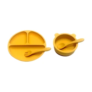 סט כלי אוכל סיליקון לתינוקות 4 חלקים - צבעוני