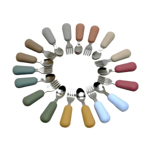 סט סכו,ם לתינוק - מזלג כפית סיליקון נירוסטה