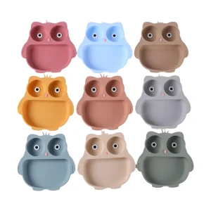 צלחת סיליקון לתינוק - צלחת ינשוף עם כוס יניקה