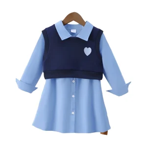 שמלת ילדות כחולה - עם וסט - 3-8 שנים - אביב