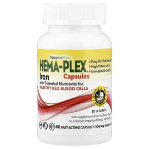 Hema-Plex ברזל - 60 כמוסות ספיגה מהירה , NaturesPlus