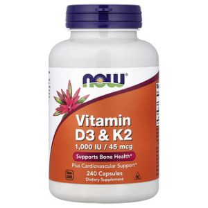 NOW Foods ויטמין D3 & K2 - 240 כמוסות - בריאות העצם
