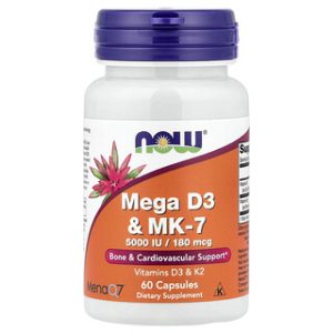 NOW Foods - מגה D3 & MK-7 - 60 כמוסות - ויטמין D3