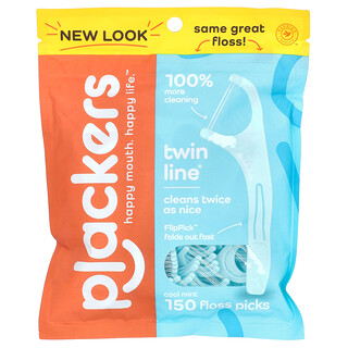 Plackers Twin-Line חוט דנטלי - 150 יח' בטעם מנטה קרירה
