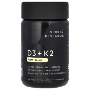 Sports Research D3 K2 - ויטמין D3 צמחי 120 כמוסות