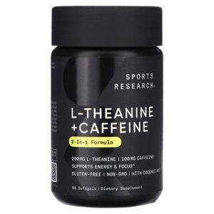 Sports Research L-Theanine & קפאין - 60 כמוסות לאנרגיה