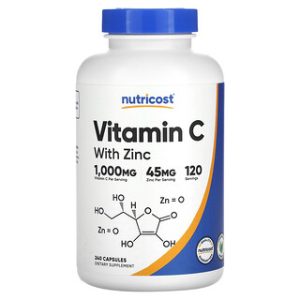 ויטמין C עם אבץ Nutricost - 240 כמוסות - חיזוק חסינות