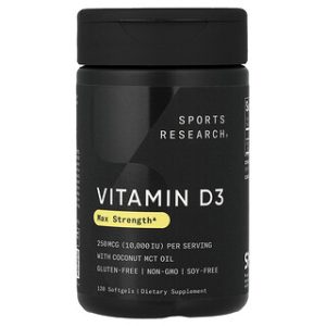 ויטמין D3 Sports Research- 10,000 יחב"ל- 120 כמוסות