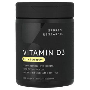 ויטמין D3 Sports Research- 5000 יחב"ל- 360 כמוסות