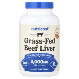 כבד בקר אורגני Nutricost - 240 כמוסות - 3000 מ"ג