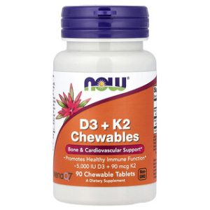 כדורי D3+K2 NOW Foods לעיסה - 90 טבליות - בריאות העצם