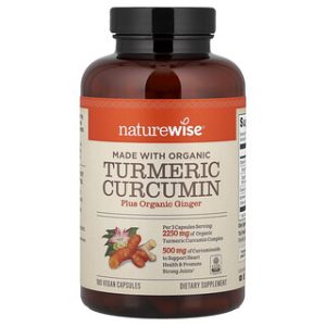 כורכום כורכומין אורגני NatureWise - 180 כמוסות טבעוניות